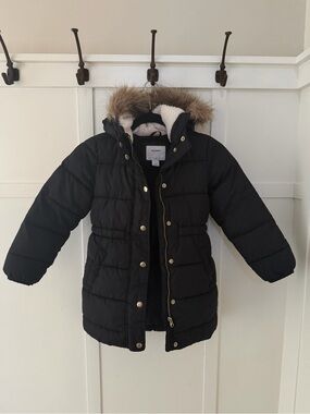 Old Navy Black Hooded Puffer Jacket with Sherpa Collar